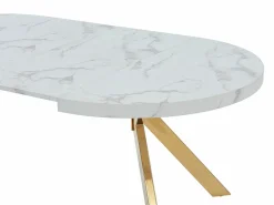 Vente-unique Mesa extensible para 4 a 8 personas de MDF y acero - Efecto mármol blanco y Dorado - KOMONI