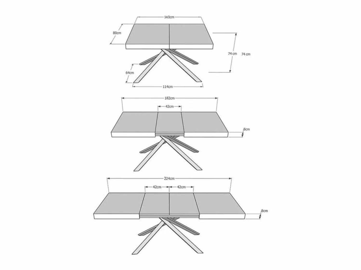 Discount Ityhome Mesa extensible 140/224x80 cm Karida fresno patas blancas Blanco