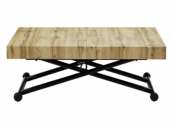 Hot Vente-unique Mesa extensible y elevable 2 en 1 de MDF y acero - Natural y negro - MORIALA Negro / Color natural claro