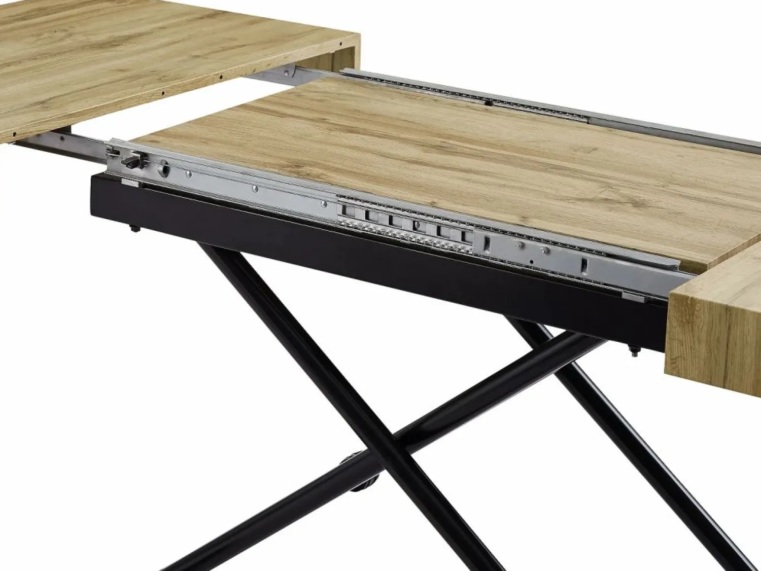 Hot Vente-unique Mesa extensible y elevable 2 en 1 de MDF y acero - Natural y negro - MORIALA Negro / Color natural claro