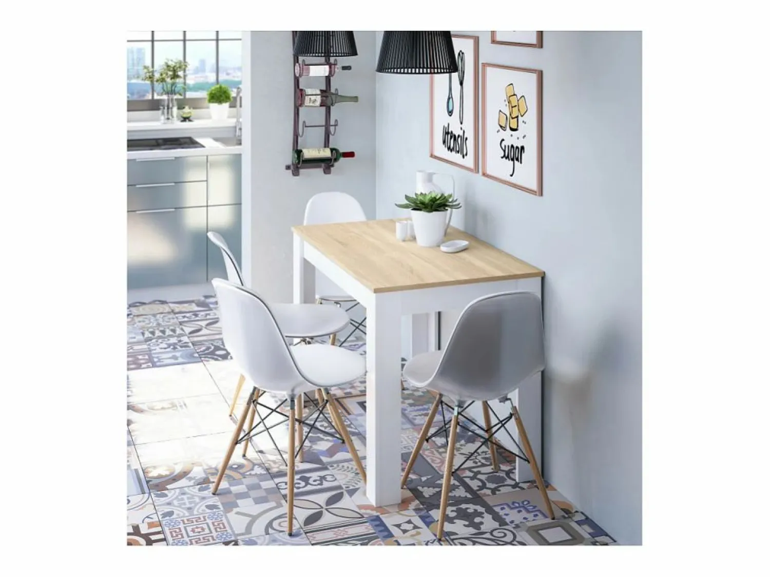 New Loungitude Mesa Fija Cocina Cloe Auxiliar Roble/Blanco 78x109x67 cm Color natural claro / Blanco