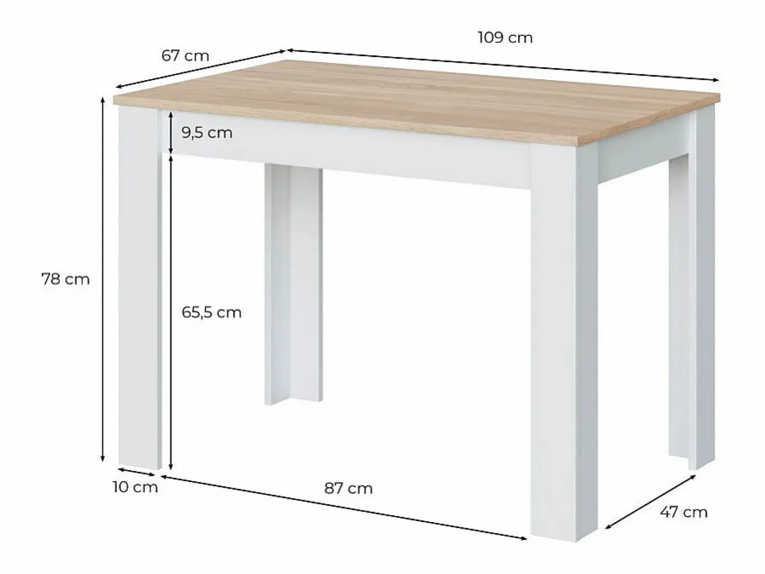 New Loungitude Mesa Fija Cocina Cloe Auxiliar Roble/Blanco 78x109x67 cm Color natural claro / Blanco