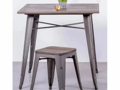 Nest Dream Mesa industrial de acero envejecido y madera oscura - Bistro - Antique Gris antracita