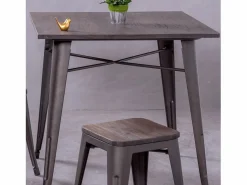 Nest Dream Mesa industrial de acero envejecido y madera oscura - Bistro - Antique Gris antracita