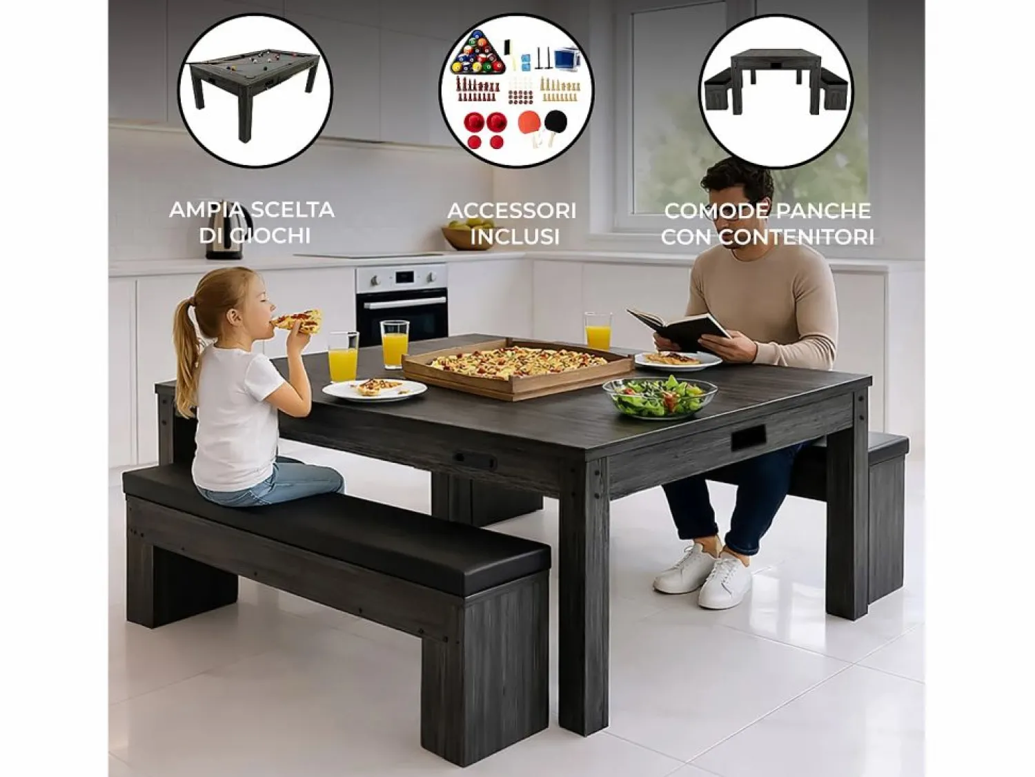 Discount Monstershop Mesa Multijuego 7 en 1 Billar Ping Pong Air Hockey Ajedrez con Accesorios Gris