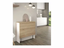 Loungitude Mesa plegable blanca y madera clara - Al.78 cm - Fly