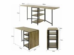 Online Sobuy Mesa Plegable de Almacenaje con 3 Estantes para Comedor Salón Mesa Auxiliar Escritorio Madera Ahorra Espacio FWT62-N ES Color natural claro