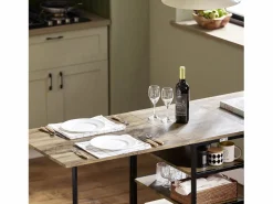 Online Sobuy Mesa Plegable de Almacenaje con 3 Estantes para Comedor Salón Mesa Auxiliar Escritorio Madera Ahorra Espacio FWT62-N ES Color natural claro
