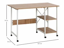Clearance Mesa plegable móvil, con estante, MDF, natural, 107x55x76 cm, con ruedas, para oficina y espacio de trabajo Blanco