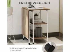 Clearance Mesa plegable móvil, con estante, MDF, natural, 107x55x76 cm, con ruedas, para oficina y espacio de trabajo Blanco
