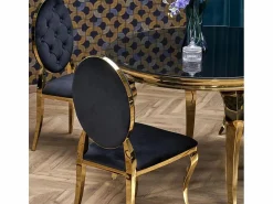 Clearance MSO Mesa redonda de 120 cm con patas doradas y tablero de cristal CANICA Negro