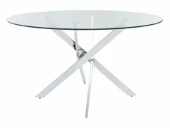 Hot Vente-unique Mesa redonda de comedor 4 plazas de vidrio templado y metal cromado - Transparente - COSIMA Transparente / Plateado