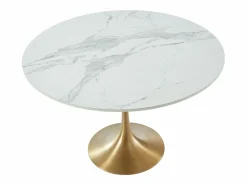 New Mesa redonda de comedor design - 4 comensales - Mármol y metal - Blanco y dorado - NORAH Mesa De Comedor