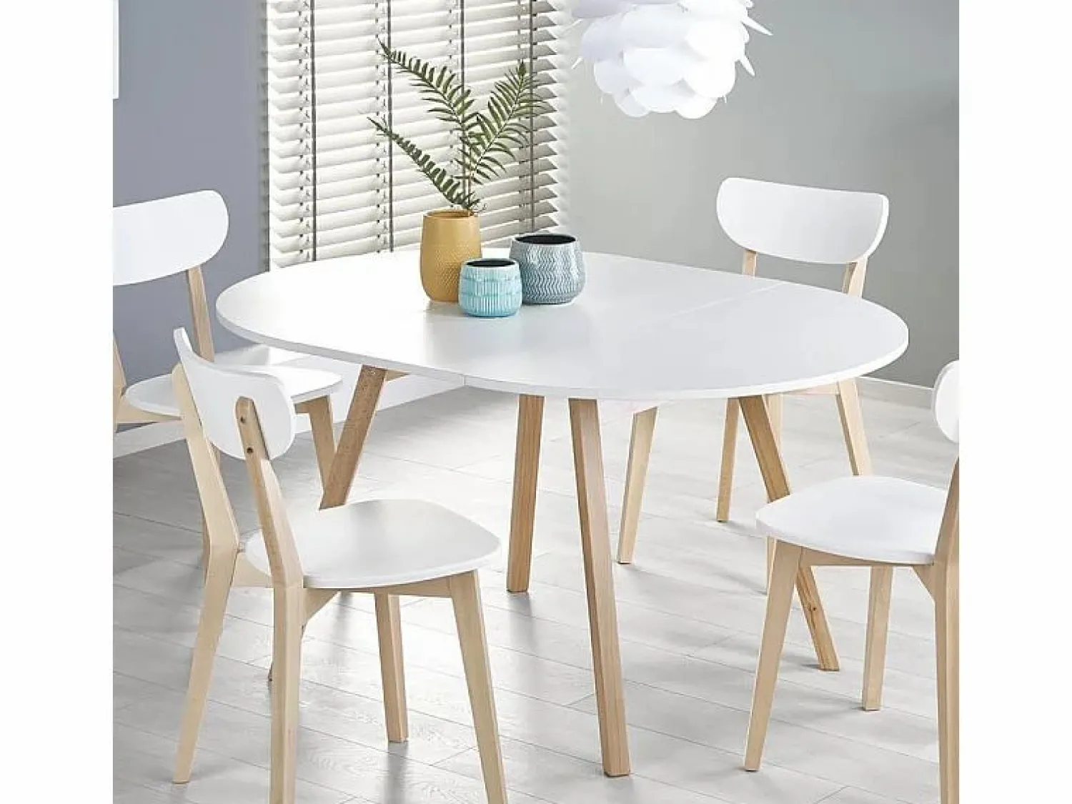 MSO Mesa redonda escandinava con extensión 102cm Storend - Juego de 4 sillas Storend (360€) Blanco