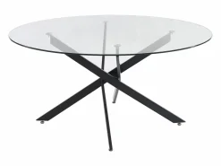 Sale Mesa redonda para 6 personas de vidrio templado y metal negro - Transparente - COSIMA Mesa De Comedor