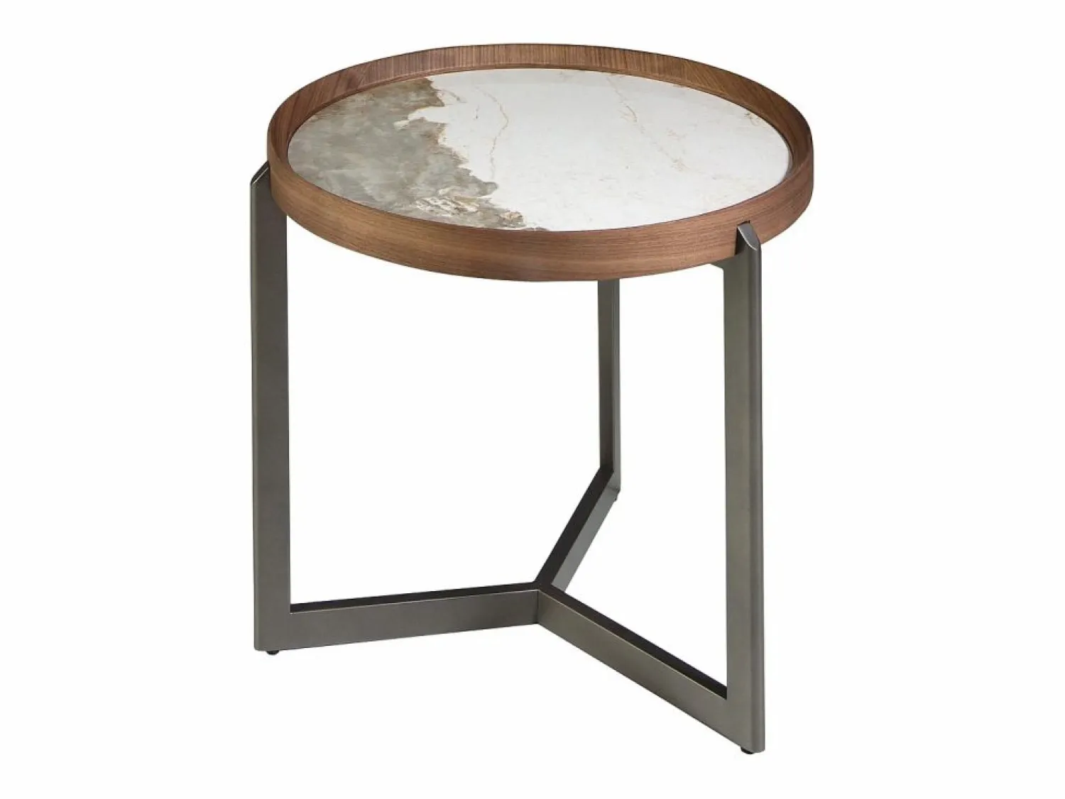 New Mesa rincón redonda mármol porcelánico, nogal y acero visón metal 2130 Mesa Auxiliar