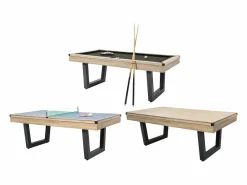 Vente-unique Mesa transformable Billar y ping-pong, color natural claro y negro, Ancho 213,4,MELIAN