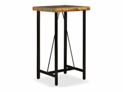 vidaxl Mesa y 2 taburetes bar madera maciza reciclada cuero real lona