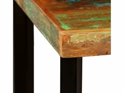 vidaxl Mesa y 2 taburetes bar madera maciza reciclada cuero real lona