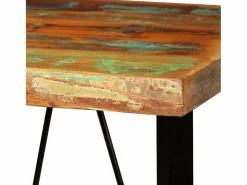 vidaxl Mesa y 2 taburetes bar madera maciza reciclada cuero real lona