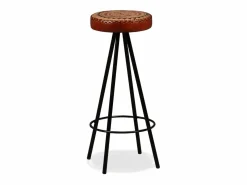 vidaxl Mesa y 2 taburetes bar madera maciza reciclada cuero real lona
