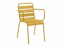 MYLIA Mesa y sillas de jardín metal una mesa D.110cm y 4 sillas apilables - Amarillo - MIRMANDE
