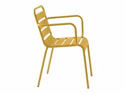 MYLIA Mesa y sillas de jardín metal una mesa D.110cm y 4 sillas apilables - Amarillo - MIRMANDE