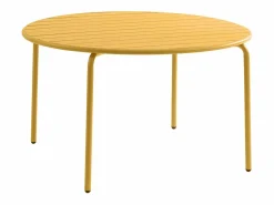 MYLIA Mesa y sillas de jardín metal una mesa D.110cm y 4 sillas apilables - Amarillo - MIRMANDE