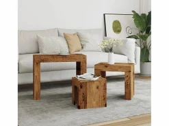 Clicnbuy Mesas de centro apilables 3 unidades madera de ingeniería envejecida