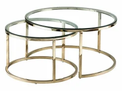 Vente-unique Mesas de centro nido en cristal templado y acero inoxidable - Oro - MAEVANE II Transparente / Dorado