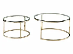 Vente-unique Mesas de centro nido en cristal templado y acero inoxidable - Oro - MAEVANE II Transparente / Dorado