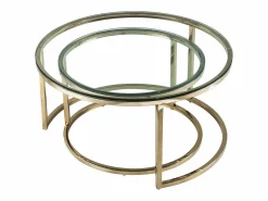Vente-unique Mesas de centro nido en cristal templado y acero inoxidable - Oro - MAEVANE II Transparente / Dorado