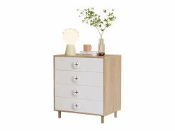 Merax Mesilla de noche infantil - 80 x 54 x 90 cm - con 4 cajones - cómoda de dormitorio - MDF + aglomerado -