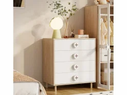 Merax Mesilla de noche infantil - 80 x 54 x 90 cm - con 4 cajones - cómoda de dormitorio - MDF + aglomerado -