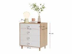 Merax Mesilla de noche infantil - 80 x 54 x 90 cm - con 4 cajones - cómoda de dormitorio - MDF + aglomerado -