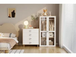 Merax Mesilla de noche infantil - 80 x 54 x 90 cm - con 4 cajones - cómoda de dormitorio - MDF + aglomerado -