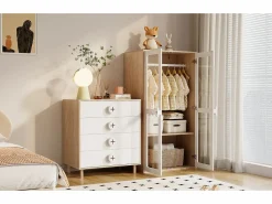 Merax Mesilla de noche infantil - 80 x 54 x 90 cm - con 4 cajones - cómoda de dormitorio - MDF + aglomerado -