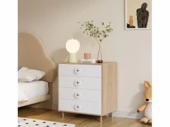 Merax Mesilla de noche infantil - 80 x 54 x 90 cm - con 4 cajones - cómoda de dormitorio - MDF + aglomerado -