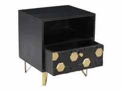 New Vente-unique Mesita de noche 1 cajón 1 estante madera de mango metal color negro y dorado - BELORI Negro / Dorado