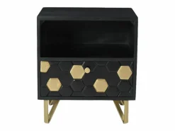 New Vente-unique Mesita de noche 1 cajón 1 estante madera de mango metal color negro y dorado - BELORI Negro / Dorado