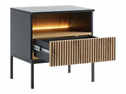 Discount Vente-unique Mesita de noche 1 cajón y 1 estante con LEDs color negro y natural - OVILA Negro / Color natural claro