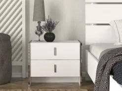 Vente-unique Mesita de noche Art Déco con 2 cajones, blanca - CADEBA Blanco