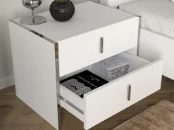 Vente-unique Mesita de noche Art Déco con 2 cajones, blanca - CADEBA Blanco