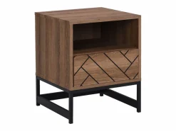 New Vente-unique Mesita de noche CARATANA con 1 cajón y 1 estante abierto en MDF y acero, acabado natural y negro - Color natural oscuro