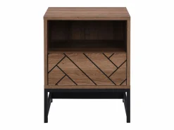 New Vente-unique Mesita de noche CARATANA con 1 cajón y 1 estante abierto en MDF y acero, acabado natural y negro - Color natural oscuro
