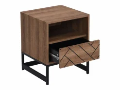 New Vente-unique Mesita de noche CARATANA con 1 cajón y 1 estante abierto en MDF y acero, acabado natural y negro - Color natural oscuro