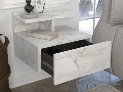 Vente-unique Mesita de noche colgante con 1 cajón y 1 estante efecto mármol - AZELNO