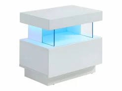 Online Vente-unique Mesita de noche con 1 cajón y 1 hueco con LED, MDF lacado - FABIO II Blanco