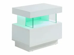 Online Vente-unique Mesita de noche con 1 cajón y 1 hueco con LED, MDF lacado - FABIO II Blanco