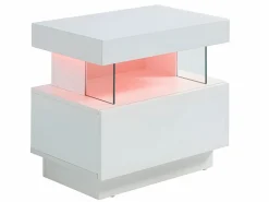Online Vente-unique Mesita de noche con 1 cajón y 1 hueco con LED, MDF lacado - FABIO II Blanco